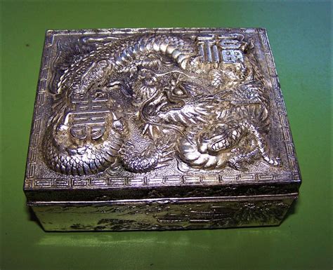 Vintage Japanese Metal Dragon Box With Hinged Lid .Made In 